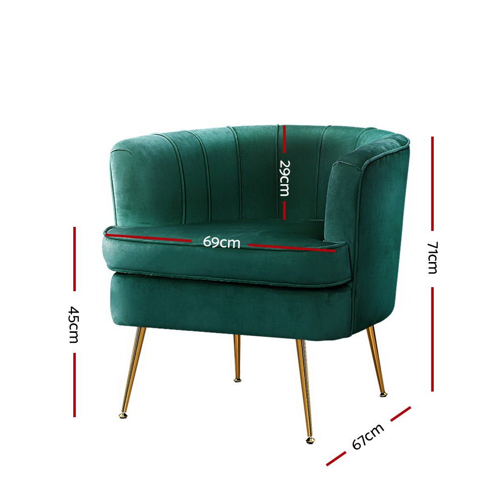 Armchair Lounge Accent Chair Velvet Green - Rivercity House & Home Co. (ABN 18 642 972 209) - Affordable Modern Furniture Australia