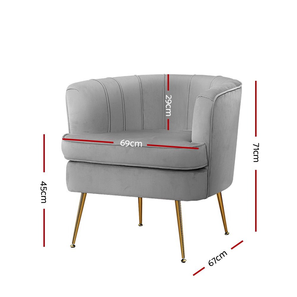 Armchair Lounge Accent Chair Velvet Grey - Rivercity House & Home Co. (ABN 18 642 972 209) - Affordable Modern Furniture Australia