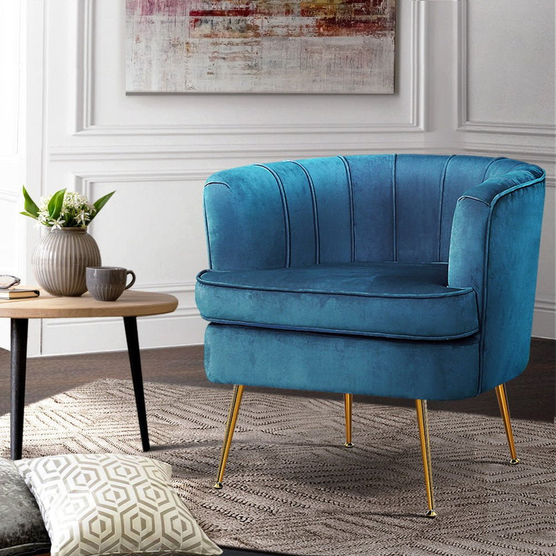 Armchair Lounge Accent Chair Velvet Navy - Rivercity House & Home Co. (ABN 18 642 972 209) - Affordable Modern Furniture Australia