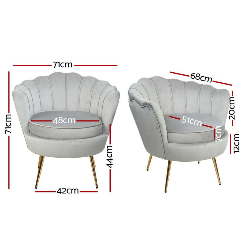 Armchair Lounge Chair Accent Armchairs Retro Single Sofa Velvet Grey - Rivercity House & Home Co. (ABN 18 642 972 209) - Affordable Modern Furniture Australia