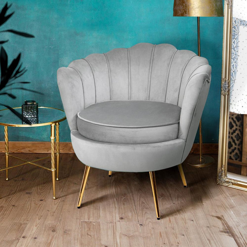 Armchair Lounge Chair Accent Armchairs Retro Single Sofa Velvet Grey - Rivercity House & Home Co. (ABN 18 642 972 209) - Affordable Modern Furniture Australia