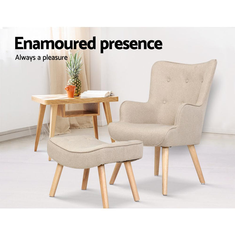 Armchair Lounge Chair Fabric Sofa Accent Chairs and Ottoman Beige - Rivercity House & Home Co. (ABN 18 642 972 209) - Affordable Modern Furniture Australia
