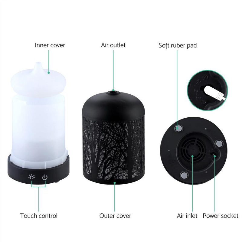 Aroma Diffuser Aromatherapy LED Night Light Iron Air Humidifier Black Forrest Pattern 160ml - Rivercity House & Home Co. (ABN 18 642 972 209) - Affordable Modern Furniture Australia