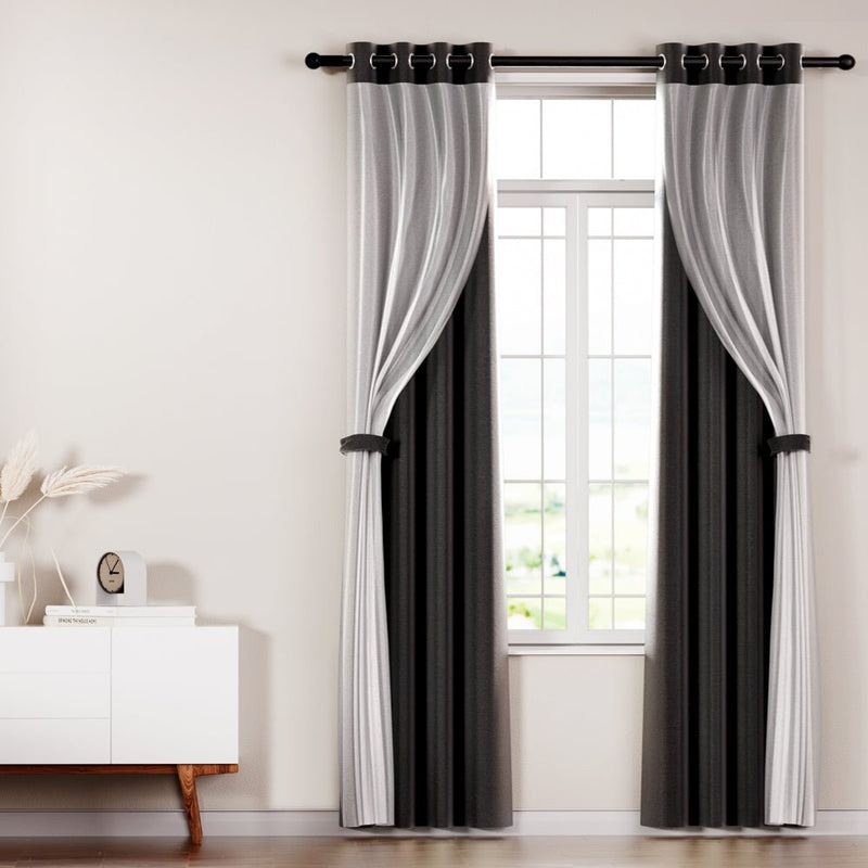 2X 132x160cm Blockout Sheer Curtains Black - Home & Garden > Curtains - Rivercity House & Home Co. (ABN 18 642 972 209) - Affordable Modern Furniture Australia