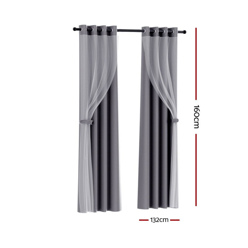 2X 132x160cm Blockout Sheer Curtains Charcoal - Home & Garden > Curtains - Rivercity House & Home Co. (ABN 18 642 972 209) - Affordable Modern Furniture Australia