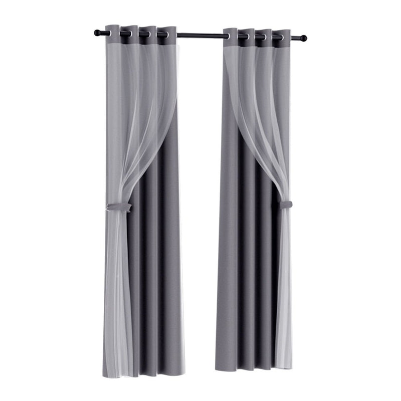 2X 132x160cm Blockout Sheer Curtains Charcoal - Home & Garden > Curtains - Rivercity House & Home Co. (ABN 18 642 972 209) - Affordable Modern Furniture Australia
