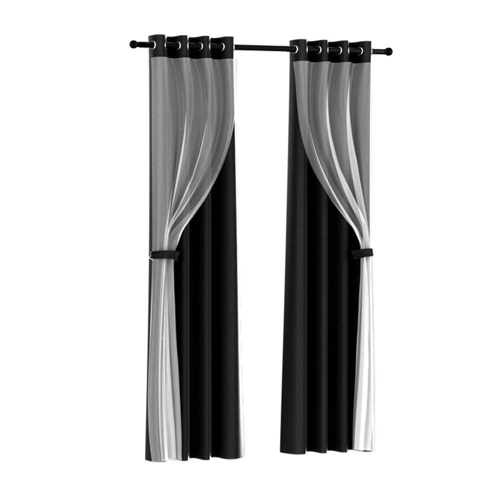 2X 132x242cm Blockout Sheer Curtains Black - Home & Garden > Curtains - Rivercity House & Home Co. (ABN 18 642 972 209) - Affordable Modern Furniture Australia