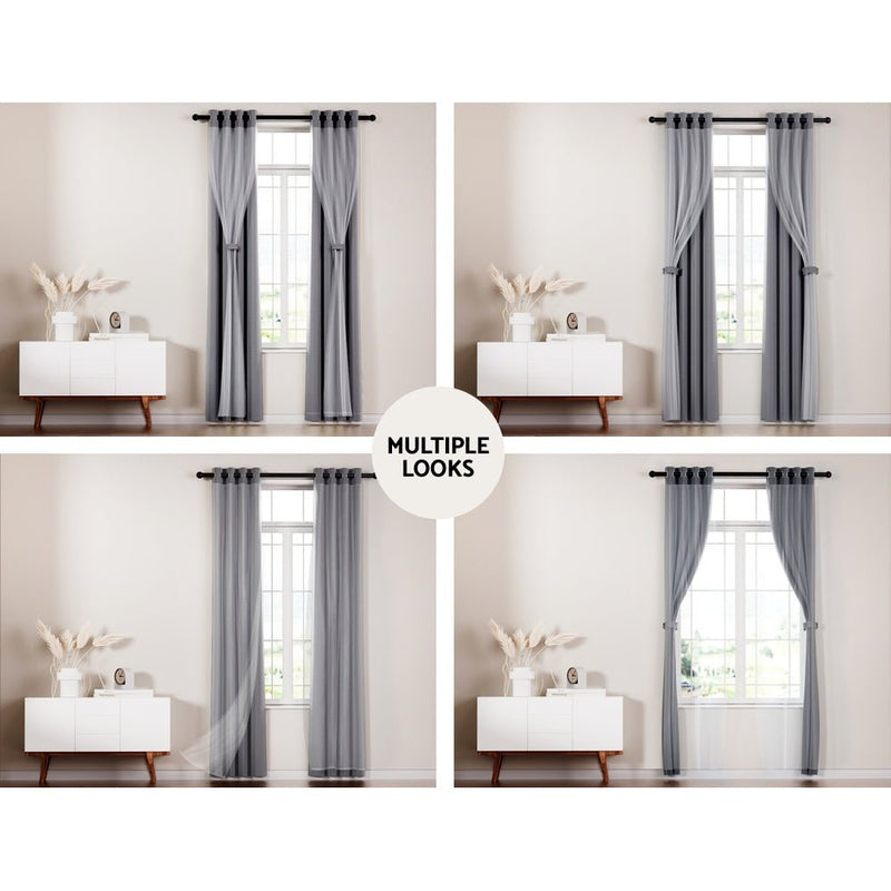 2X 132x242cm Blockout Sheer Curtains Charcoal - Home & Garden > Curtains - Rivercity House & Home Co. (ABN 18 642 972 209) - Affordable Modern Furniture Australia
