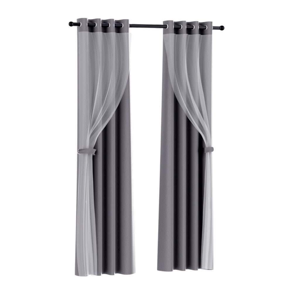 2X 132x242cm Blockout Sheer Curtains Charcoal - Home & Garden > Curtains - Rivercity House & Home Co. (ABN 18 642 972 209) - Affordable Modern Furniture Australia