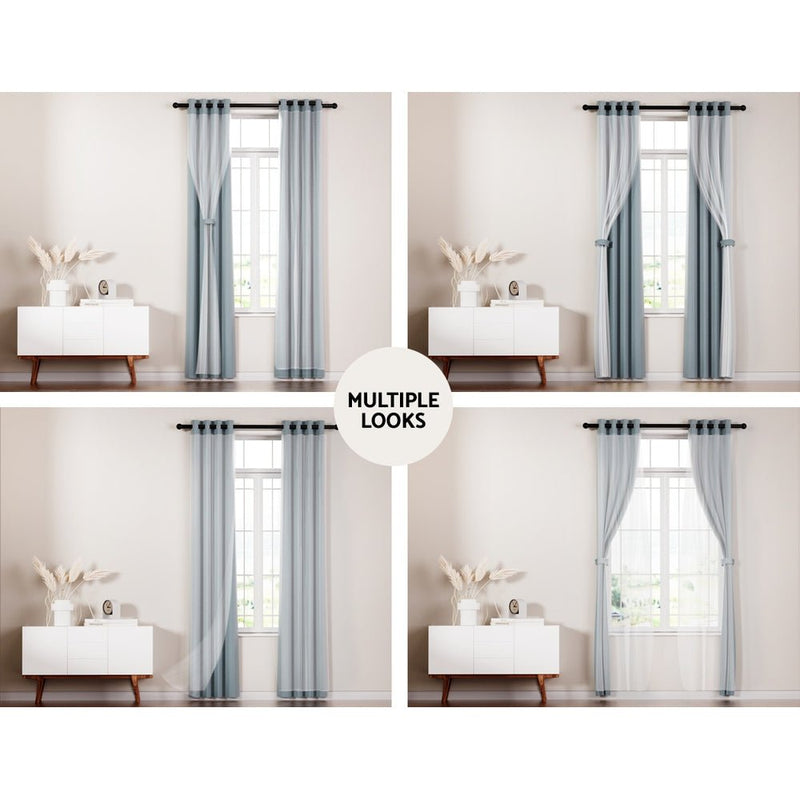 2X 132x242cm Blockout Sheer Curtains Light Grey - Home & Garden > Curtains - Rivercity House & Home Co. (ABN 18 642 972 209) - Affordable Modern Furniture Australia