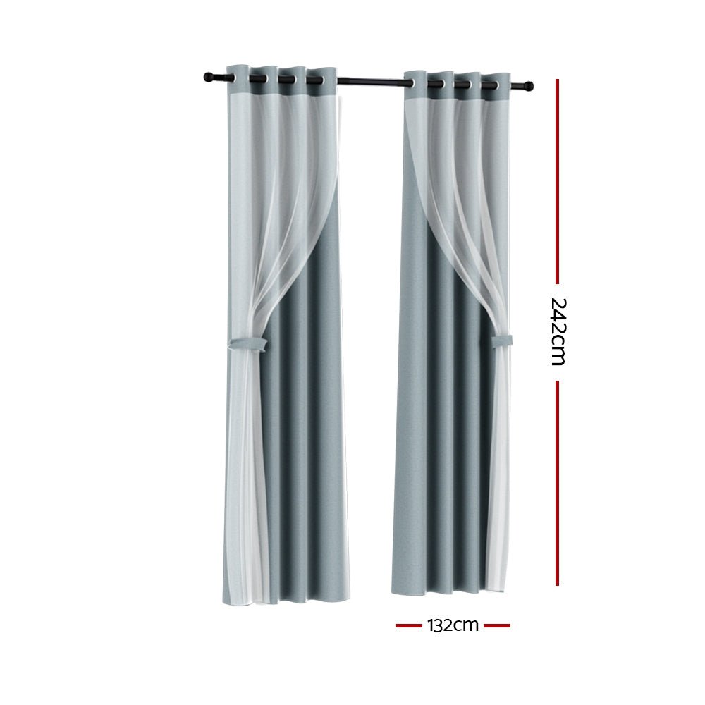 2X 132x242cm Blockout Sheer Curtains Light Grey - Home & Garden > Curtains - Rivercity House & Home Co. (ABN 18 642 972 209) - Affordable Modern Furniture Australia