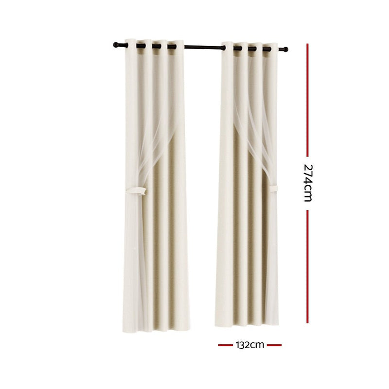 2X 132x274cm Blockout Sheer Curtains Beige - Home & Garden > Curtains - Rivercity House & Home Co. (ABN 18 642 972 209) - Affordable Modern Furniture Australia