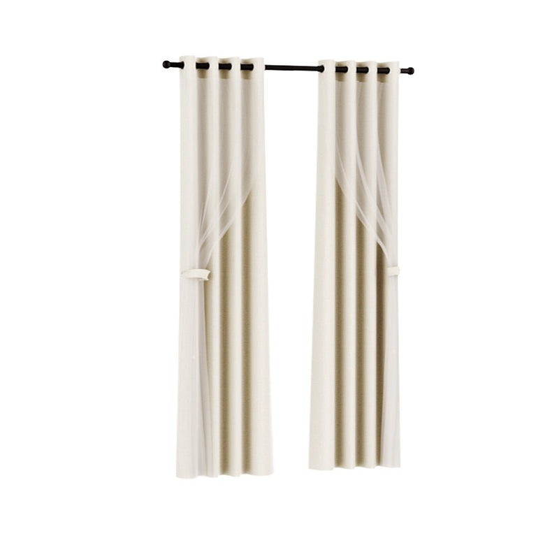 2X 132x274cm Blockout Sheer Curtains Beige - Home & Garden > Curtains - Rivercity House & Home Co. (ABN 18 642 972 209) - Affordable Modern Furniture Australia