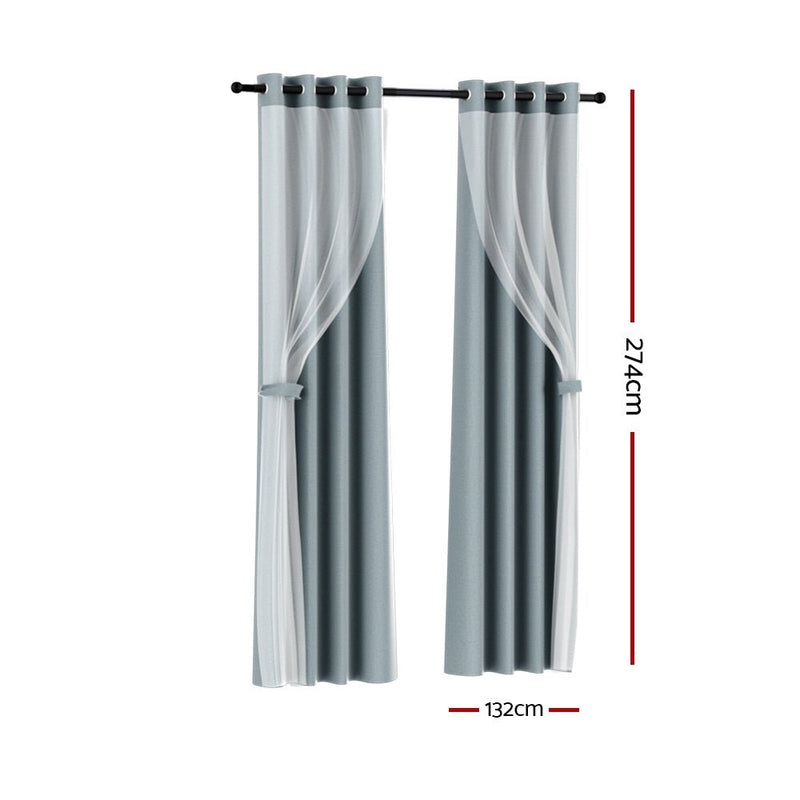 2X 132x274cm Blockout Sheer Curtains Light Grey - Home & Garden > Curtains - Rivercity House & Home Co. (ABN 18 642 972 209) - Affordable Modern Furniture Australia