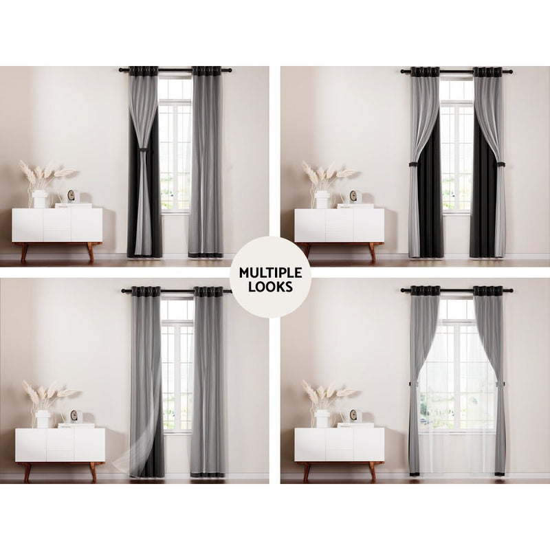 2X 132x304cm Blockout Sheer Curtains Black - Home & Garden > Curtains - Rivercity House & Home Co. (ABN 18 642 972 209) - Affordable Modern Furniture Australia
