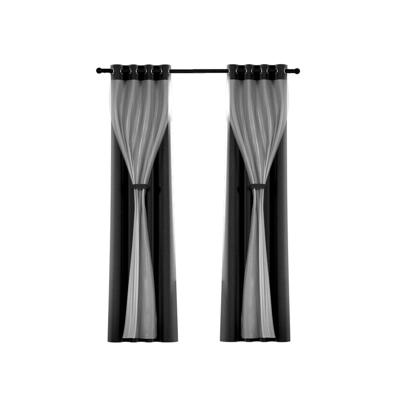 2X 132x304cm Blockout Sheer Curtains Black - Home & Garden > Curtains - Rivercity House & Home Co. (ABN 18 642 972 209) - Affordable Modern Furniture Australia