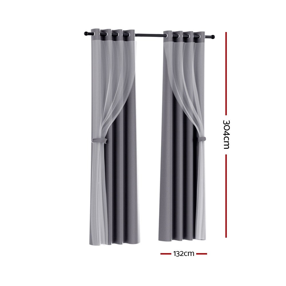 2X 132x304cm Blockout Sheer Curtains Charcoal - Home & Garden > Curtains - Rivercity House & Home Co. (ABN 18 642 972 209) - Affordable Modern Furniture Australia