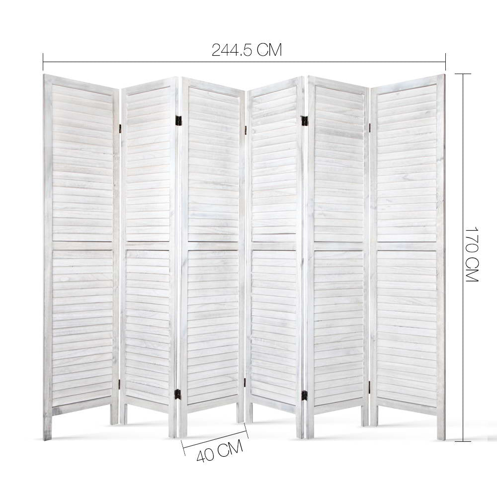 6 Panel Room Divider Screen Privacy Wood Foldable Stand Timber White - Furniture > Living Room - Rivercity House & Home Co. (ABN 18 642 972 209) - Affordable Modern Furniture Australia