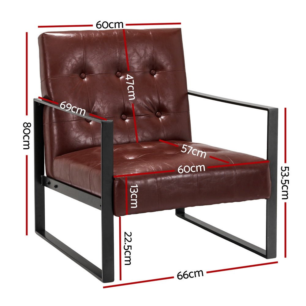 Kora Armchair Lounge Chair - Brown PU Leather With Metal Frame - Furniture > Bar Stools & Chairs - Rivercity House & Home Co. (ABN 18 642 972 209) - Affordable Modern Furniture Australia