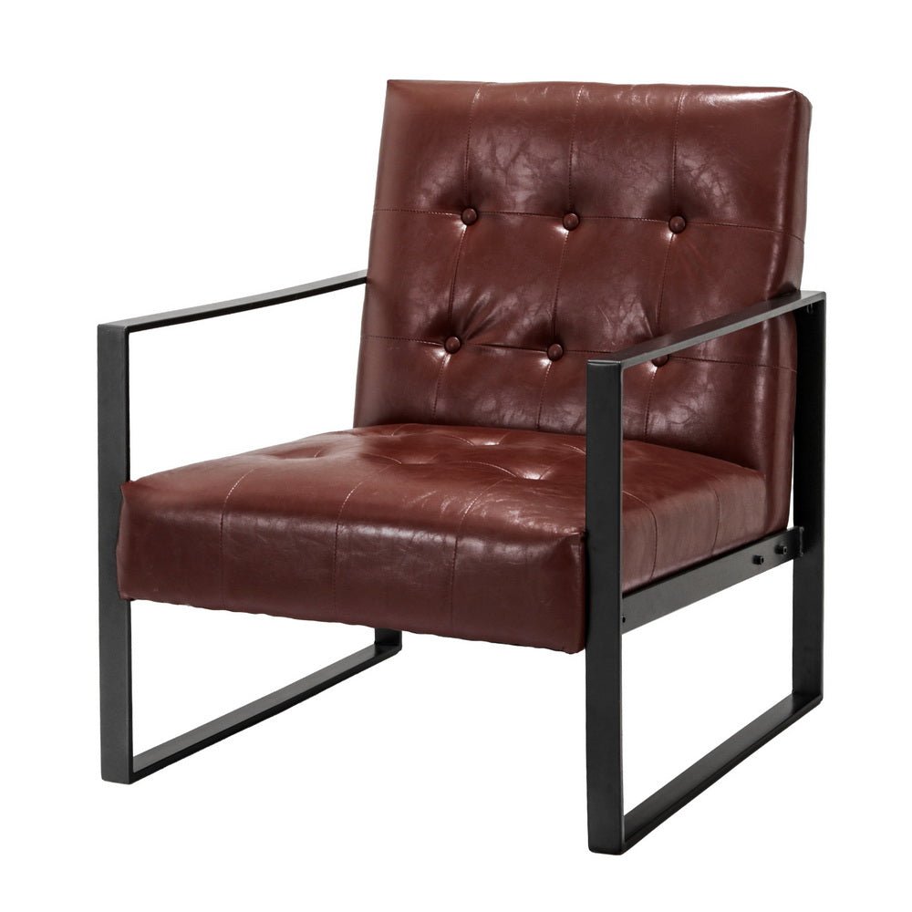 Kora Armchair Lounge Chair - Brown PU Leather With Metal Frame - Furniture > Bar Stools & Chairs - Rivercity House & Home Co. (ABN 18 642 972 209) - Affordable Modern Furniture Australia