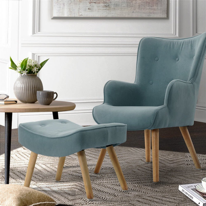 Armchair Lounge Chair With Ottoman Blue - Furniture > Living Room - Rivercity House & Home Co. (ABN 18 642 972 209) - Affordable Modern Furniture Australia