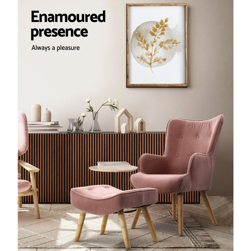 Armchair and Ottoman - Pink - Furniture > Living Room - Rivercity House & Home Co. (ABN 18 642 972 209) - Affordable Modern Furniture Australia