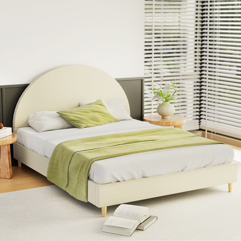 Ella Arched Queen Bed Frame Cream Velvet - Furniture > Bedroom - Rivercity House & Home Co. (ABN 18 642 972 209) - Affordable Modern Furniture Australia
