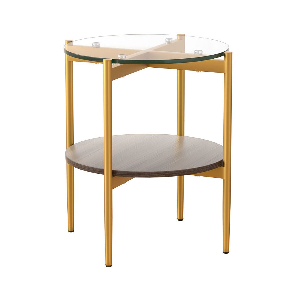 Tempered Glass Coffee / Side Table With Shelf - Gold - Furniture > Living Room - Rivercity House & Home Co. (ABN 18 642 972 209) - Affordable Modern Furniture Australia