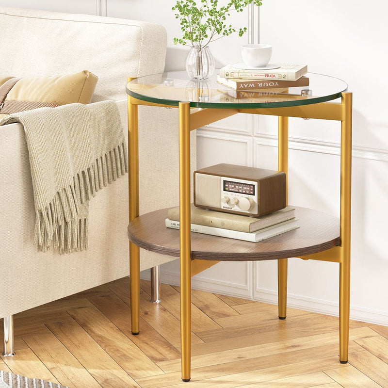 Tempered Glass Coffee / Side Table With Shelf - Gold - Furniture > Living Room - Rivercity House & Home Co. (ABN 18 642 972 209) - Affordable Modern Furniture Australia