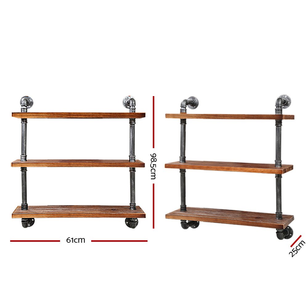 3 Level Rustic Industrial DIY Pipe Shelf Display Wall Bookshelf Vintage - Furniture > Living Room - Rivercity House & Home Co. (ABN 18 642 972 209) - Affordable Modern Furniture Australia