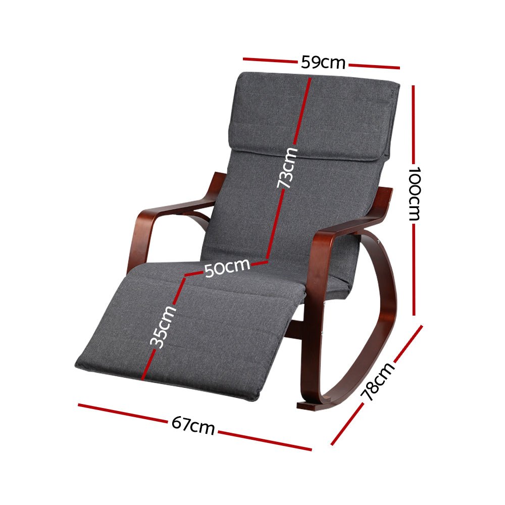 Fabric Rocking Armchair with Adjustable Footrest - Charcoal - Furniture > Living Room - Rivercity House & Home Co. (ABN 18 642 972 209) - Affordable Modern Furniture Australia