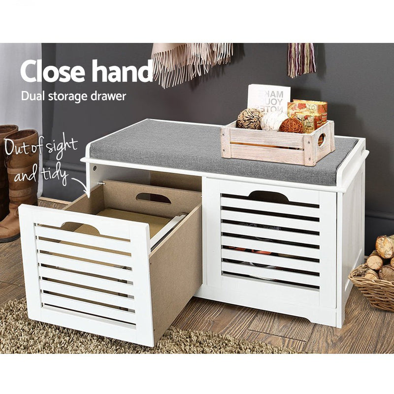 Fabric Shoe Bench with Drawers - White & Grey - Furniture > Living Room - Rivercity House & Home Co. (ABN 18 642 972 209) - Affordable Modern Furniture Australia