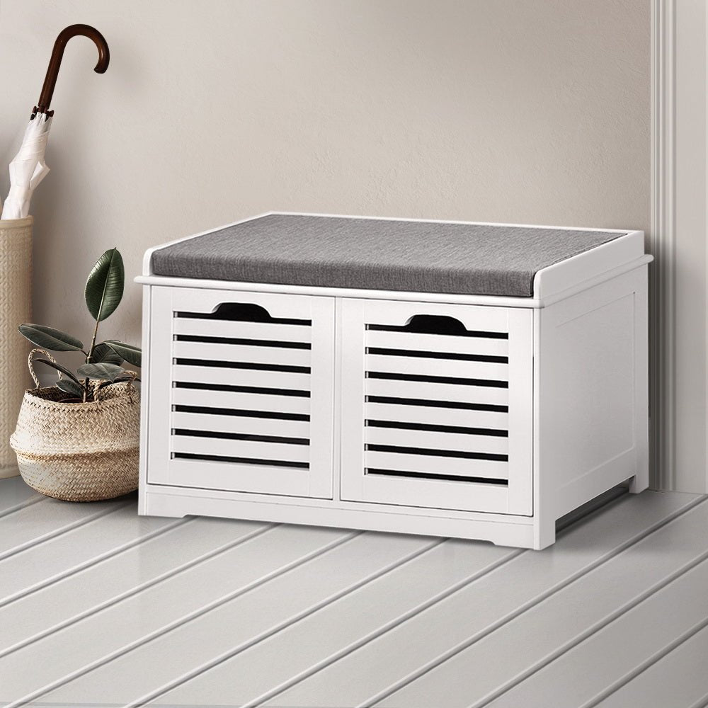 Fabric Shoe Bench with Drawers - White & Grey - Furniture > Living Room - Rivercity House & Home Co. (ABN 18 642 972 209) - Affordable Modern Furniture Australia
