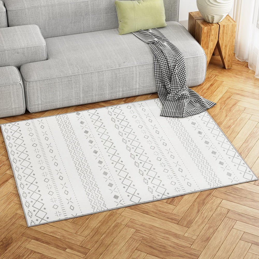 Una Floor Rug 120x160cm Soft Crystal Velvet Short Pile - White & Grey - Home & Garden > Rugs - Rivercity House & Home Co. (ABN 18 642 972 209) - Affordable Modern Furniture Australia