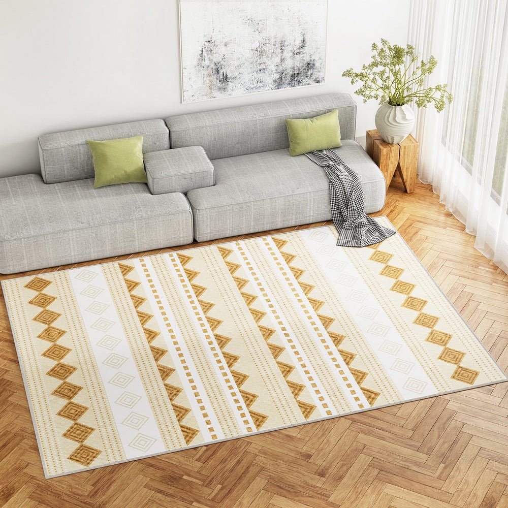Ella Floor Rug 200x290cm Soft Crystal Velvet Short Pile - White & Yellow - Home & Garden > Rugs - Rivercity House & Home Co. (ABN 18 642 972 209) - Affordable Modern Furniture Australia