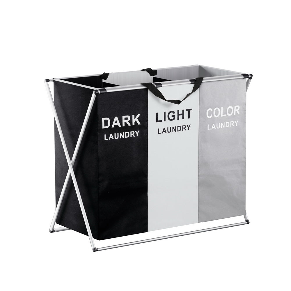 Large Foldable 3 Section Laundry Basket Hamper - Furniture > Bathroom - Rivercity House & Home Co. (ABN 18 642 972 209) - Affordable Modern Furniture Australia