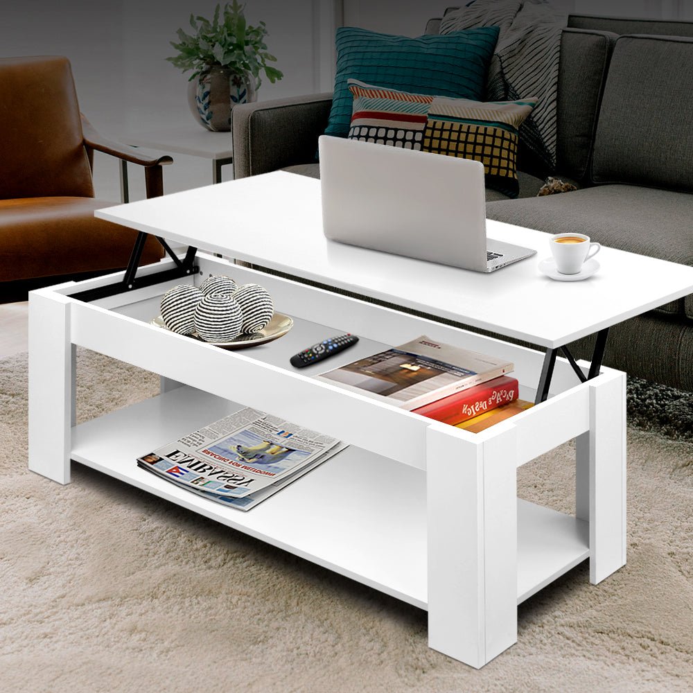 Lift Up Storage Coffee Table White - Furniture > Living Room - Rivercity House & Home Co. (ABN 18 642 972 209) - Affordable Modern Furniture Australia
