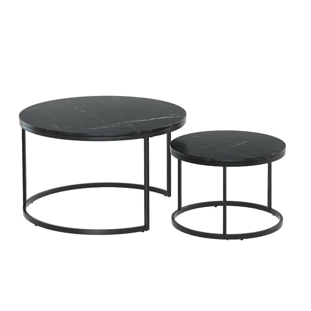 Nesting Coffee Tables Set of 2 Marble-effect Top 80/60CM Black - Furniture > Living Room - Rivercity House & Home Co. (ABN 18 642 972 209) - Affordable Modern Furniture Australia