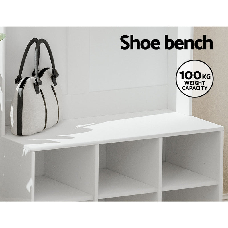 White Hall Tree Shoe Cabinet: 180CM Storage Rack with Shoe Bench and Coat Rack - Furniture > Living Room - Rivercity House & Home Co. (ABN 18 642 972 209) - Affordable Modern Furniture Australia