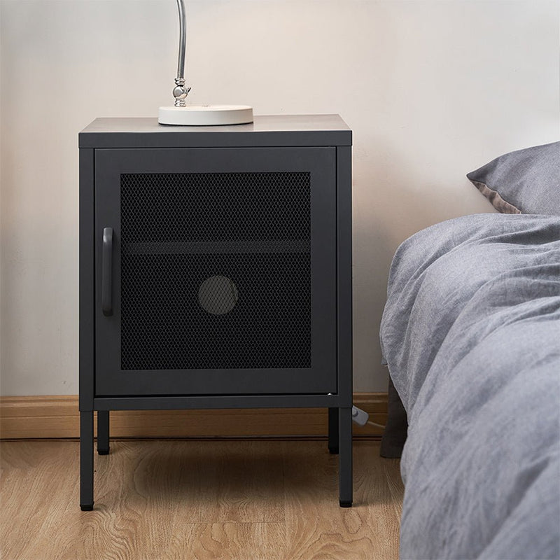 Mesh Metal Bedside Table Cabinet - Black - Furniture > Bedroom - Rivercity House & Home Co. (ABN 18 642 972 209) - Affordable Modern Furniture Australia