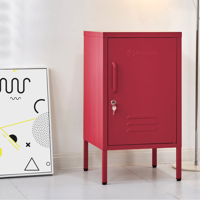 Lockable Metal Bedside Table Cabinet - Pink - Furniture > Bedroom - Rivercity House & Home Co. (ABN 18 642 972 209) - Affordable Modern Furniture Australia