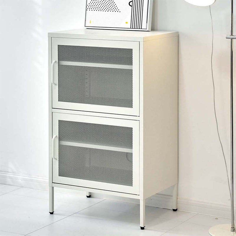 Double Mesh Metal Locker Style Buffet Sideboard Cabinet - White - Home & Garden > Bedding - Rivercity House & Home Co. (ABN 18 642 972 209) - Affordable Modern Furniture Australia