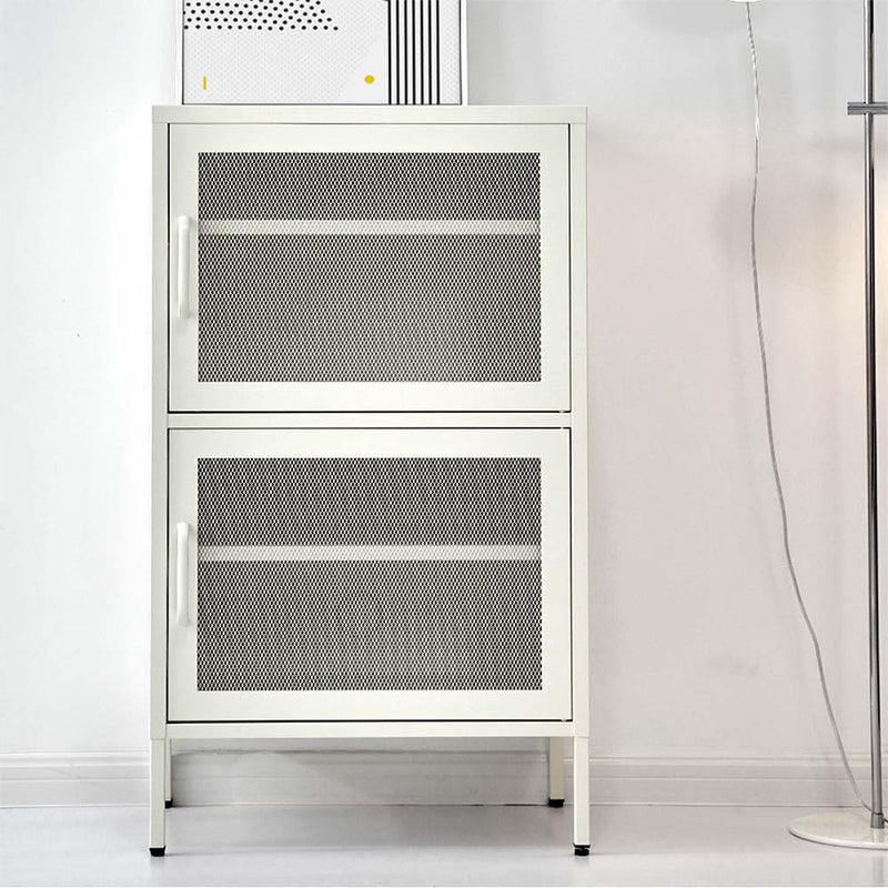 Double Mesh Metal Locker Style Buffet Sideboard Cabinet - White - Home & Garden > Bedding - Rivercity House & Home Co. (ABN 18 642 972 209) - Affordable Modern Furniture Australia