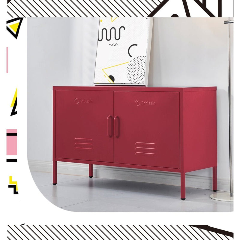 Metal Locker Style Buffet Sideboard Storage Cabinet - Charcoal - Furniture > Living Room - Rivercity House & Home Co. (ABN 18 642 972 209) - Affordable Modern Furniture Australia