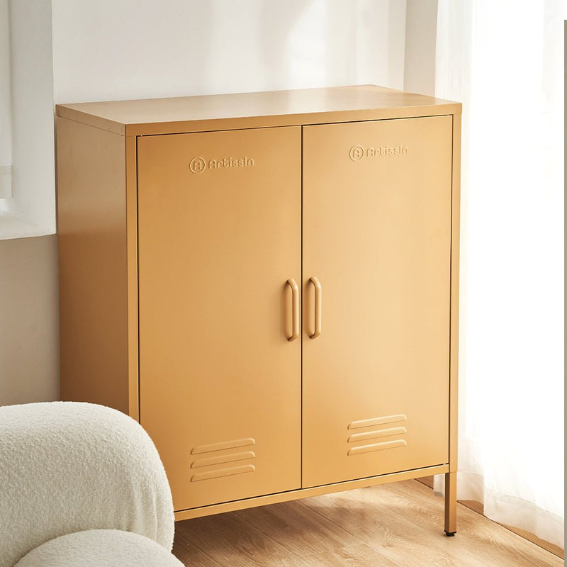 Tall Metal Locker Style Buffet Sideboard Cabinet - Yellow - Furniture > Living Room - Rivercity House & Home Co. (ABN 18 642 972 209) - Affordable Modern Furniture Australia