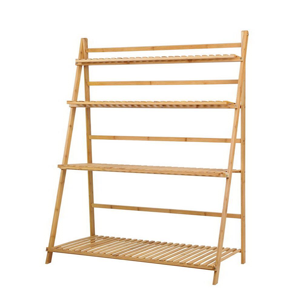 Bamboo Wooden Ladder Shelf Plant Stand Foldable - Rivercity House & Home Co. (ABN 18 642 972 209) - Affordable Modern Furniture Australia