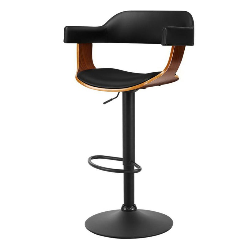 Archer Wooden Bar Stool with Gas Lift Wood & Black Leather - Rivercity House & Home Co. (ABN 18 642 972 209) - Affordable Modern Furniture Australia
