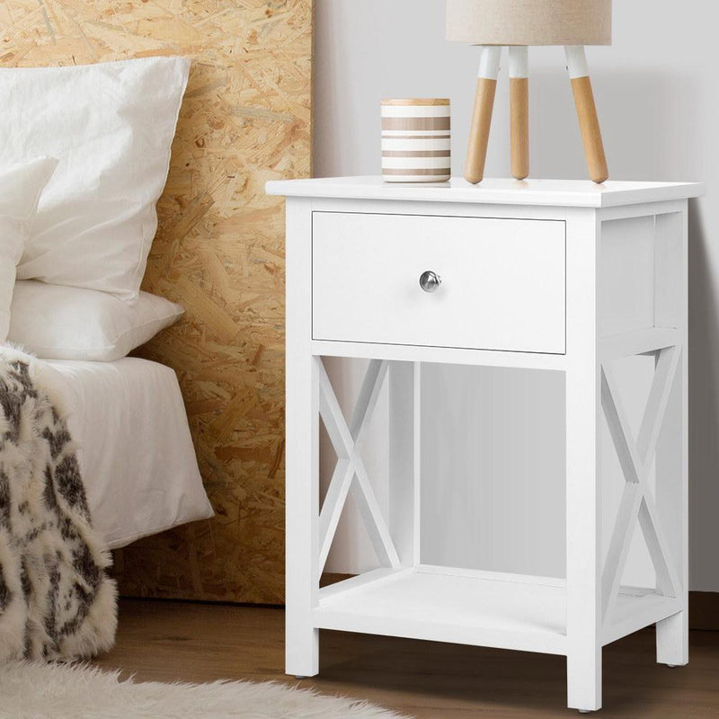 Bedside Table Coffee Side Cabinet Drawer Wooden White - Rivercity House & Home Co. (ABN 18 642 972 209) - Affordable Modern Furniture Australia