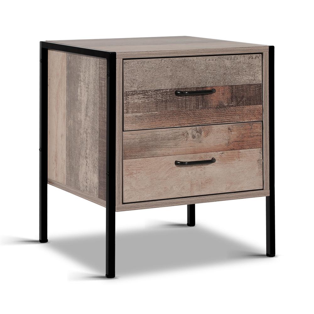 Bedside Table Drawers Nightstand Metal Oak - Furniture > Bedroom - Rivercity House & Home Co. (ABN 18 642 972 209) - Affordable Modern Furniture Australia