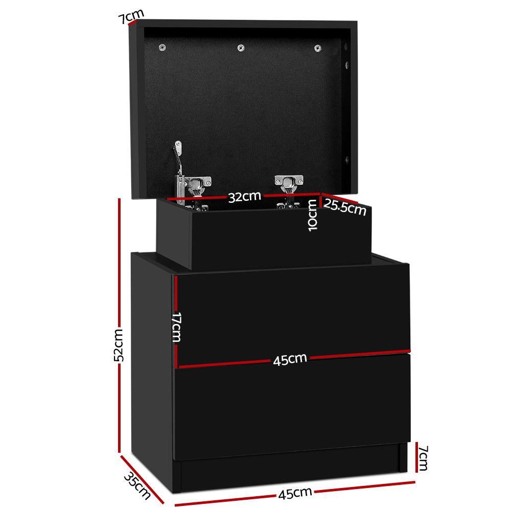 Bedside Table With 2 Drawers & Top Chest Black - Rivercity House & Home Co. (ABN 18 642 972 209) - Affordable Modern Furniture Australia